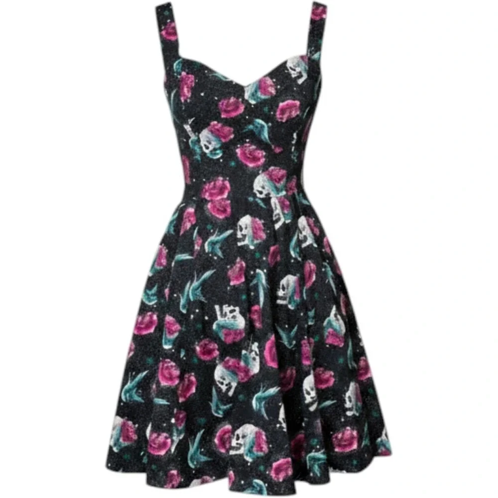 retro skull dress Skull Print Vintage Dress for Women Long Sleeve Gothic Halloween Dress A  Line Retro Party Swing Dresses